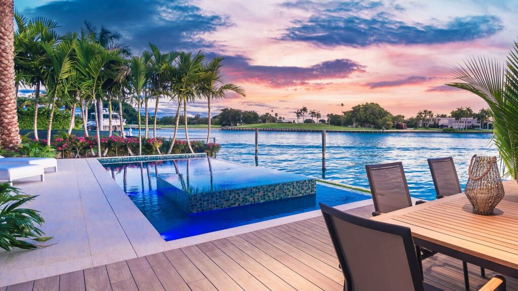 South florida sunset with a pool